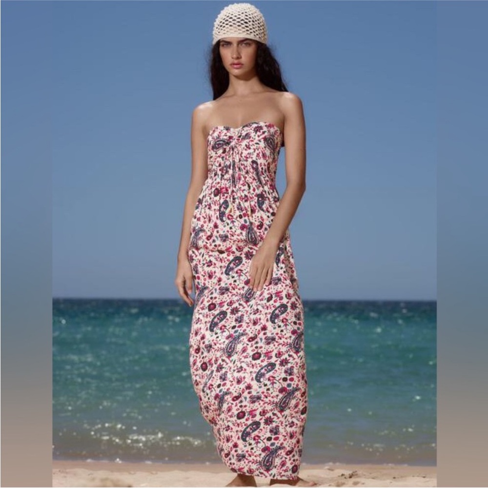 Zara Strapless Paisley Floral Print Dress